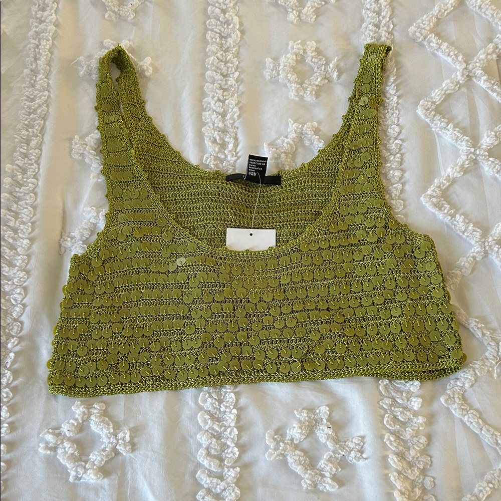 Forever 21 Sage Green Crochet Crop Top